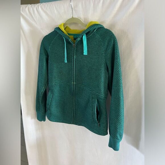 prAna Akita Hooded Textured Fleece Jacket Full Zip Teal Women’s Size S - Picture 2 of 10